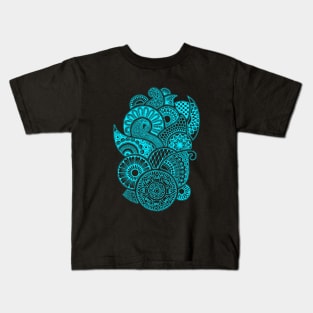 Abstract Mandala design (light blue on black) Kids T-Shirt